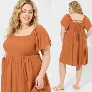 Torrid Amber Brown Textured Knit Lace Up Back Dress